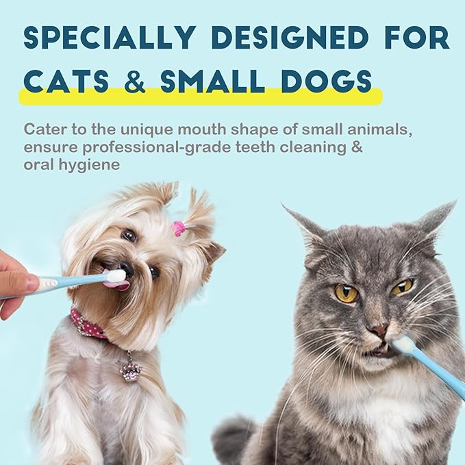 Small Dog Toothbrush, Cat &amp; Puppy Tooth Brushing Kit, Ultra Soft &amp; Mini Head Teeth Brush for Kitten &amp; Tiny Pet, Doggy Toothbrushes Deep Dental Cleaning, 2 PCS - Blue