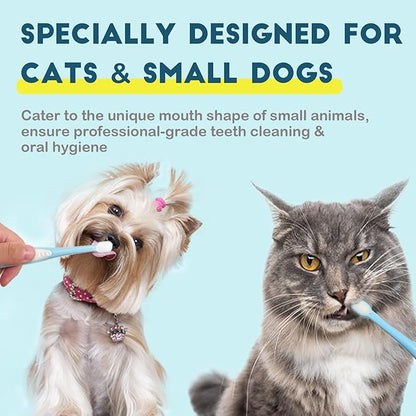 Small Dog Toothbrush, Cat &amp; Puppy Tooth Brushing Kit, Ultra Soft &amp; Mini Head Teeth Brush for Kitten &amp; Tiny Pet, Doggy Toothbrushes Deep Dental Cleaning, 2 PCS - Blue