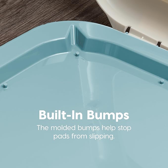 IRIS USA Pee Pad Holder - For Potty Training Regular Sized Dog &amp; Puppy Pee Pads, Secured Latches, Non-Skid Feet, Leak Protection, Fits 22"x22" Pad or Larger, Square, Blue