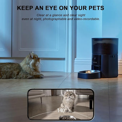 Automatic Cat Feeder with Camera &amp; Voice Interaction, WiFi/App Control, 4L Dry Food Dispenser for Cats &amp; Dogs with Freshness Preservation, Custom Feeding Times &amp; Portions, Dual Power