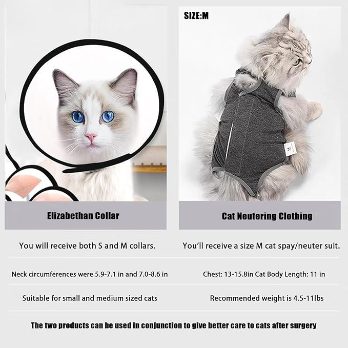 Yanniwani Cat Recovery Collar - Waterproof, Anti-bite &amp; Anti-lick Wound Healing Safe, Adjustable Elizabethan Collar for Cats After Surgery (Black, M)