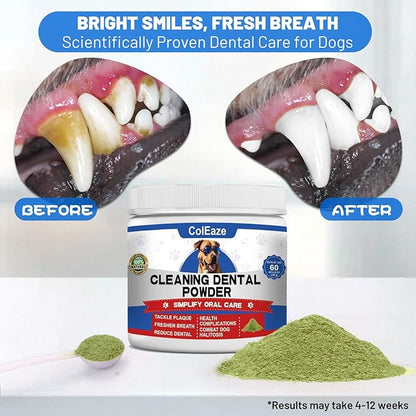 Dog Teeth Cleaning Powder, Dog Dental Powder and Breath Freshener, Plaque Off Pet Tooth Cleaning lab co, Bad Breath &amp; Tartar Remover for Dogs, Natural Herbal Blend - All Breeds &amp; Sizes