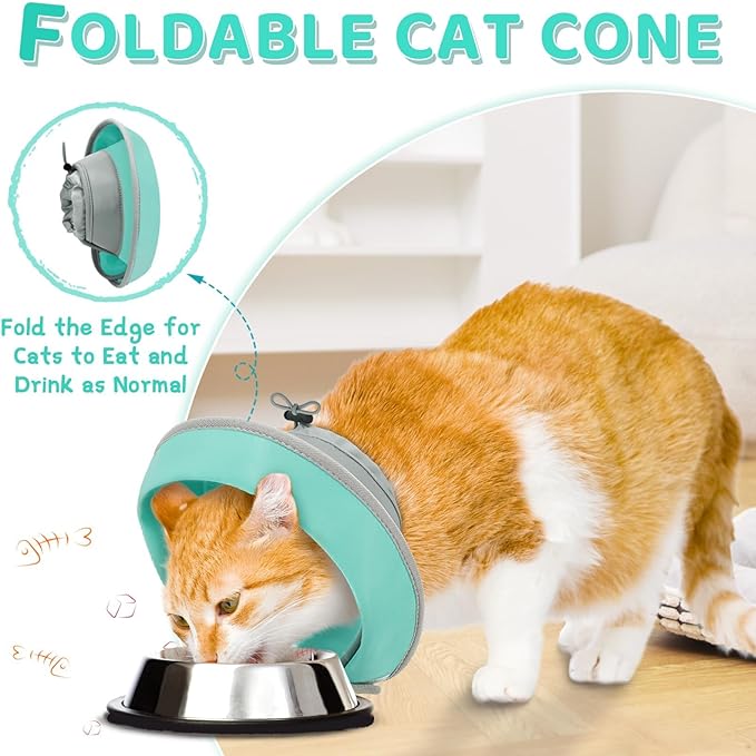 Cat Cone Collar Soft to Stop Licking, Adjustable, Foldable Lightweight Kitten Cones After Surgery Recovery for Cats &amp; Kittens, Cat Cone Alternative (Solid Green, S)