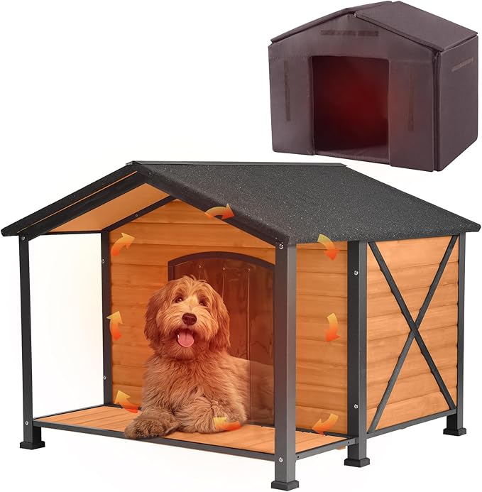 Extra Large Dog House Outdoor &amp; Indoor, Insulated Liner Dog Kennel Weatherproof for Winter, 6 Sides All-Round Foam with Strong Metal Chew Proof Frame, for Small Medium Large Dogs