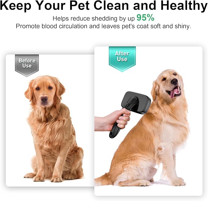 Dog Brush for Shedding &amp; Grooming Small Medium Large Dogs &amp; Cats - Remove Loose Fur, Knot, Undercoat. Suitable for Long Short Hair Lengths sensitive Animals, Black
