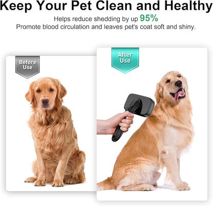 Dog Brush for Shedding &amp; Grooming Small Medium Large Dogs &amp; Cats - Remove Loose Fur, Knot, Undercoat. Suitable for Long Short Hair Lengths sensitive Animals, Black