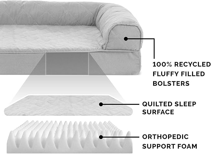 Furhaven Orthopedic Dog Bed for Large Dogs w/ Removable Bolsters &amp; Washable Cover, For Dogs Up to 95 lbs - Quilted Sofa - Silver Gray, Jumbo/XL