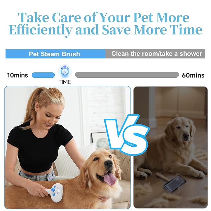Pet Steam Brush for Dog &amp; Cat - 3-in-1 Steam Grooming Brush for Shedding &amp; Hair Removal - Self Cleaning Spray Comb with Mist for Long Haired Pets - Includes 1*Waterless Shampoo, Blue
