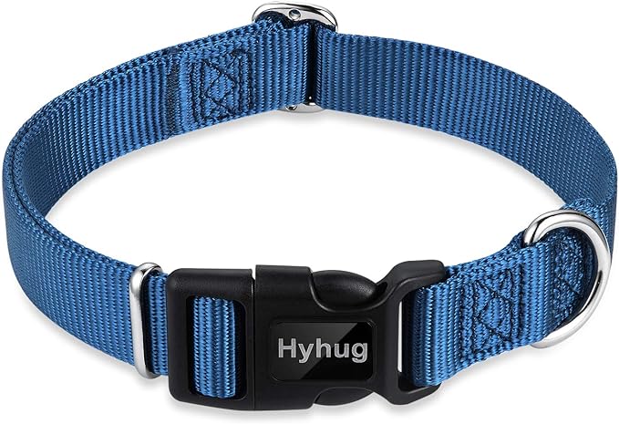 Hyhug Small Dog Collar Quick-Release Blue| Heavy-Duty Nylon Puppy Collar, Adjustable &amp; Durable Pet Supplies for Boy &amp; Girl Dogs (Small, Classic Blue)