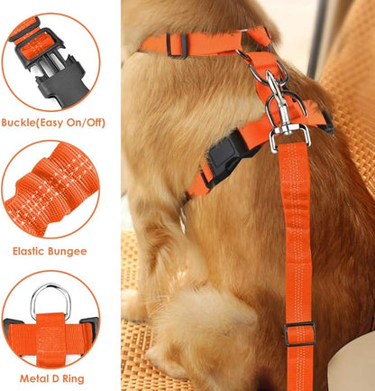 Lukovee Dog Seat Belt for Car, Adjustable Dog Car Harness for Large Medium Small Dogs, Soft Padded &amp; Breathable Mesh Dog Seatbelt with Car Vehicle Connector Strap (Orange,Medium)