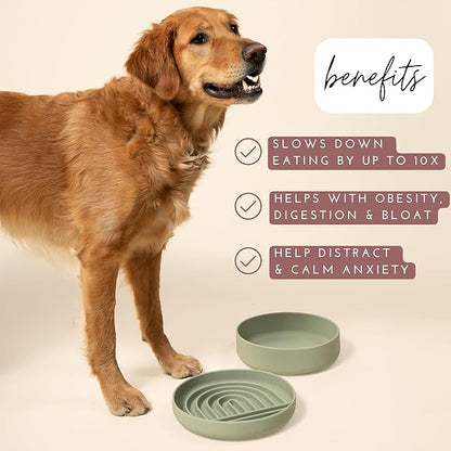 The Slowdown Bowl Silicone Slow Feeder for Dogs &amp; Puppies, Slow Eating Modern Lick Mat Design Reduces Gulping, Fits 2.5 Cups 9.5” Across x 1.5” Tall, Mealtime Challenge, Large-Charcoal
