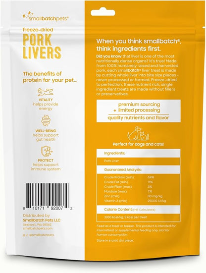 smallbatch Freeze Dried Dog Treats, Pork Liver Treats for Dogs &amp; Cats, High Protein, Single Ingredient Dog Treat for Training or Food Topper, Natural, Humanely Sourced Meat, Made in The USA, 3 oz