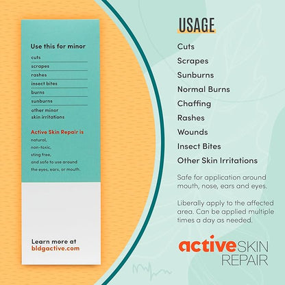 Active Skin Repair First Aid Healing Skin Spray - Natural &amp; Non-Toxic with Hypochlorus Acid for Minor Cuts, Wounds, Scrapes, Rashes, Sunburns, &amp; More, 3 oz