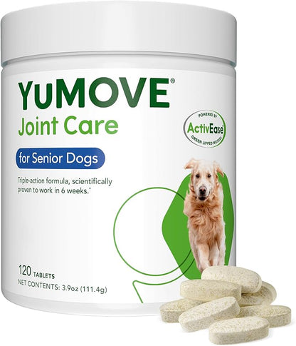 Yumove Hip &amp; Joint Supplement for Dogs - with Glucosamine Chondroitin, Omega 3, Hyaluronic Acid, Green Lipped Mussel &amp; Fish Oil for Dogs - Senior Dog Joint Supplement (120ct Chewable Tablets)