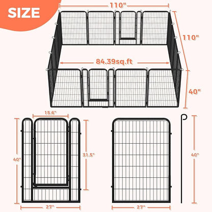 40 Inch Dog Playpen - 16 Panels Metal Pet Exercise Pen for Medium-Large Dogs, Indoor/Outdoor Dog Fence for Yard, Garden, Camping &amp; RV Travel