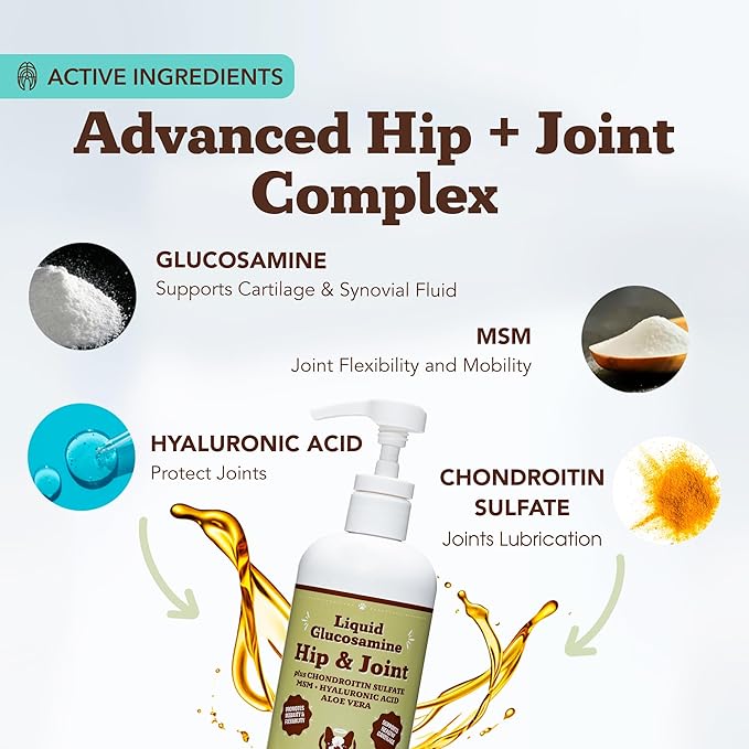 Natural Dog Company Liquid Glucosamine for Dogs, Hip &amp; Joint Oil, Extra Strength Cartilage, Joint Supplement for Dogs, Helps Mobility, Eases Occasional Stiffness, Glucosamine Chondroitin, 32 oz.