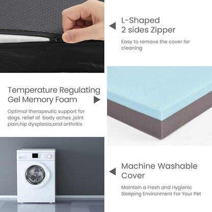 Orthopedic Memory Foam Bed for Large Dogs, Waterproof Cooling Pet Mats for Crate with Removable Washable Cover,Ideal for Arthritic Dogs (Large-35"x 22" x 3", Rose Plush+Blanket)