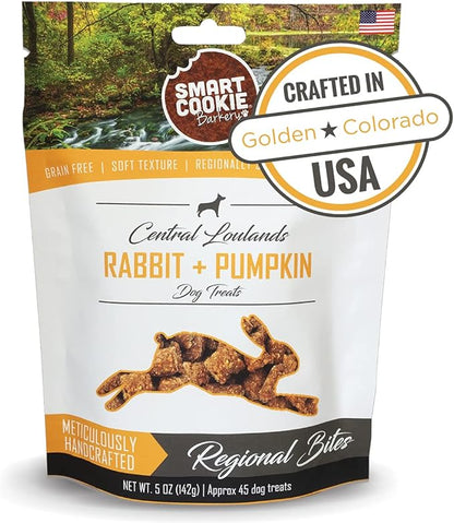 Smart Cookie All Natural Dog Treats - Rabbit &amp; Pumpkin - Training Treats for Dogs &amp; Puppies with Allergies, Sensitive Stomachs - Soft Dog Treats, Grain Free, Chewy, Human-Grade, Made in USA - 5oz Bag