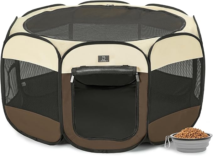 A4Pet Puppy Playpen, 39.5” Pet Playpen with Bowl, Suitable for Puppies, Kittens, and Small Animals, Removable Zipper &amp; Mesh Panel(16”W × 10”H)