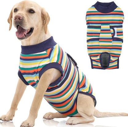 FUAMEY Recovery Suit for Dogs After Surgery,Soft Breathable Dog Bodysuit E-Collar &amp; Cone Alternative Surgical Suit,Male Female Dog Neuter Spay Suits Anti Licking Wounds Onesie Dark Blue Stripes XL