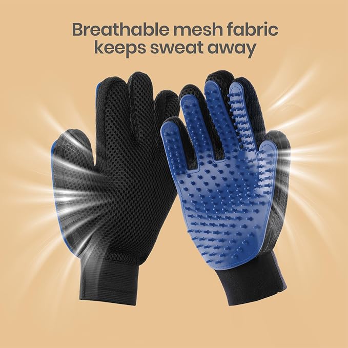 Pet Hair Remover Glove - Gentle Pet Grooming Glove Brush - Deshedding Glove - Massage Mitt with Enhanced Five Finger Design - Perfect for Dogs &amp; Cats with Long &amp; Short Fur - 1 Pack (Right-Hand), Blue