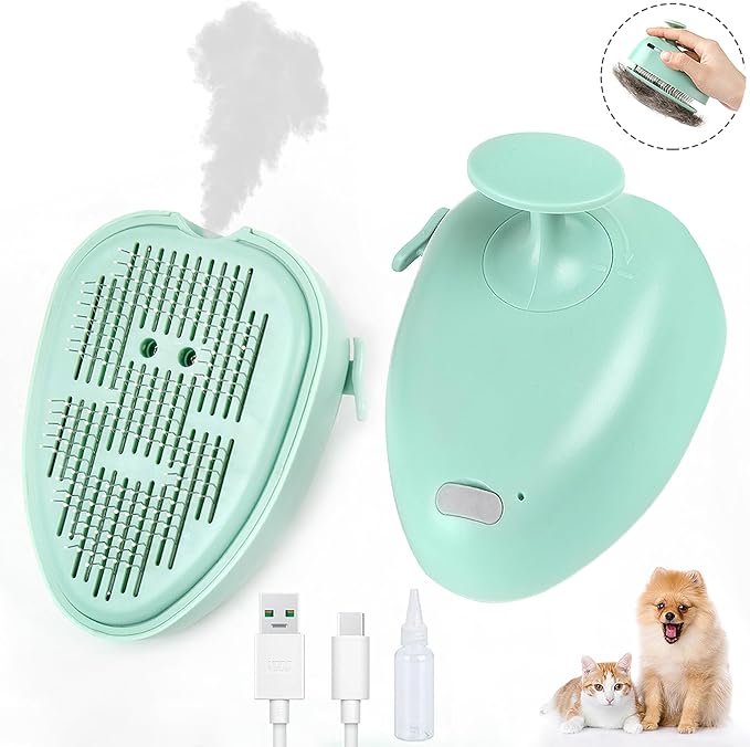 Cat Steam Brush for Shedding,Self Cleaning Cat Brush with Steam,Rechargeable Pet Steam Brush,Mist Brush Comb for Indoor Cats,Cat Hair Brush,Steamy Cat Brush for Short&amp;Long Haired Pets.(Green)