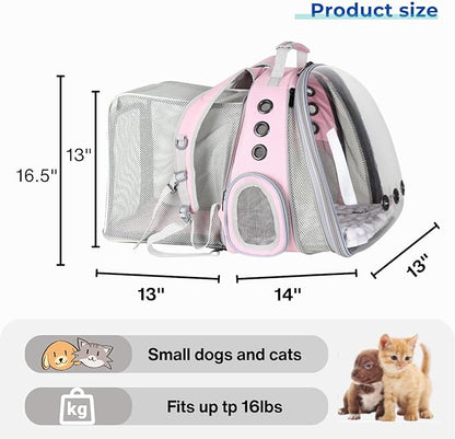 Lollimeow Cat Carrier Backpack, Bubble Dual Expandable Backpack Carrier, Pets and Small Dogs,Airline-Approved, Designed for Travel, Hiking, Walking &amp; Outdoor Use (Dual Expandable-Pink)