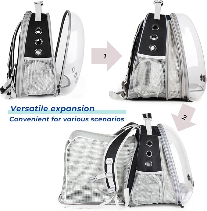 Lollimeow Cat Carrier Backpack, Bubble Dual Expandable Backpack Carrier, Pets and Small Dogs,Airline-Approved, Designed for Travel, Hiking, Walking &amp; Outdoor Use (Dual Expandable-Black)