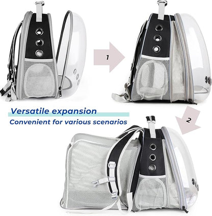 Lollimeow Cat Carrier Backpack, Bubble Dual Expandable Backpack Carrier, Pets and Small Dogs,Airline-Approved, Designed for Travel, Hiking, Walking &amp; Outdoor Use (Dual Expandable-Black)