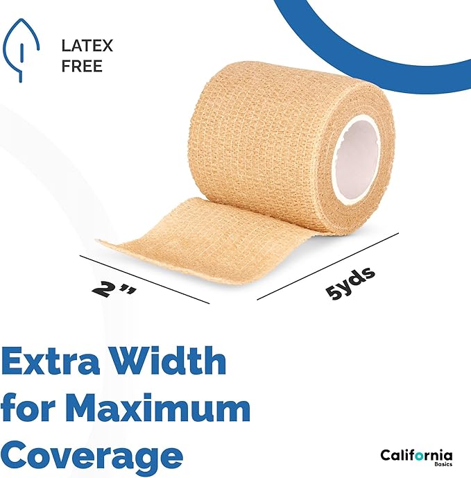 12 Pack Self-Adhesive Bandage Wrap - 2 Inches x 5 Yards - Elastic Self Adherent Cohesive Wrap Bandage - Breathable Athletic Tape for Wrists, Knee, and Ankle - First Aid Sports Wrap - Brown