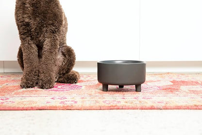 Waggo Uplift Ceramic Dog Bowl for Small Medium and Large Breeds - Heavyweight and Durable Pet Food and Water Dish Crock, Dishwasher Safe, Modern, Elevated Feeder (Small, Black)