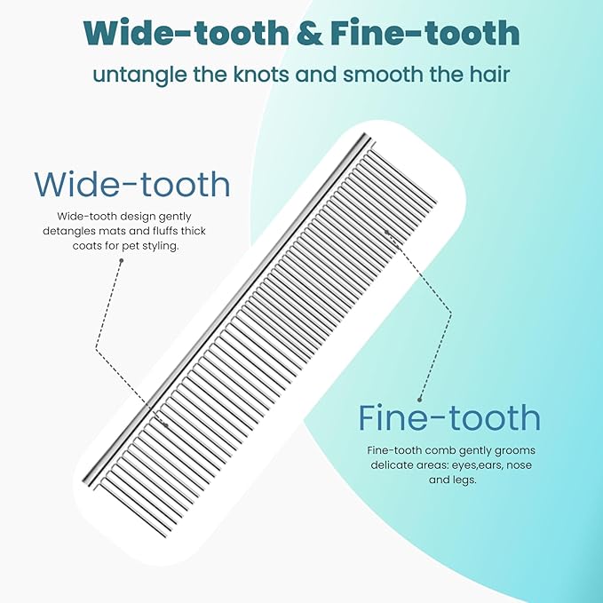 [3 Pack] Stainless Steel Pet Comb Set – Grooming Combs for Dogs &amp; Cats, Large Medium Small Sizes – for Long, Short, Curly Hair, Detangling Matted or Knotted Undercoat Hair