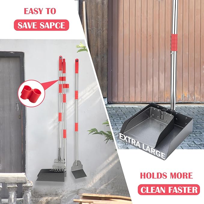 Dog Pooper Scooper Set, Pooper Scooper for Dog, Heavy Duty Stainless Steel Rake with Extra Large Tray &amp; Spade No Bending Clean Up for Pet Waste Removal, for Grass, Dirt Or Gravel.