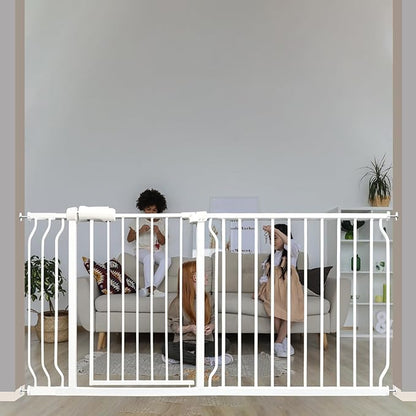 Extra Wide Baby &amp; Dog Gate 62-67 Inch, Pressure Mounted No Drilling, Adjustable Indoor Safety Gate for Stairs &amp; Wide Doorways - Metal Design for Kids and Pets, White