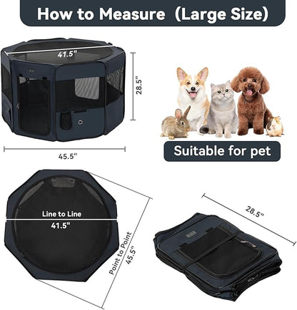 PETSFIT 45.5" Dog Playpen with Dual Zipper Doors –Sturdy Foldable Pet Playpen for Large &amp; Medium Dogs with Removable Mesh Top and Leakproof Bottom