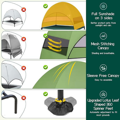 Elevated Outdoor Dog Bed with Canopy &amp; Adjustable Feet - Larger Shade for Camping, Backyard &amp; Patio