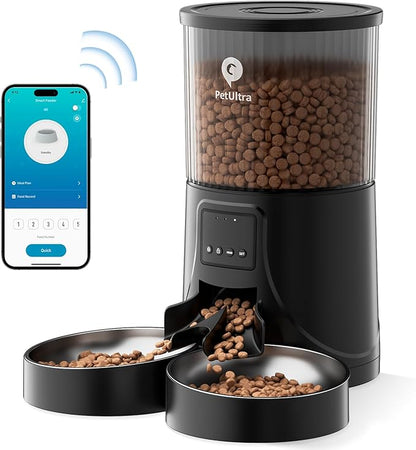 Automatic Cat Feeder for 2 Cats: Cat auto 2.4G WiFi - Timed Smart App Control 1-10 Meals| Automatic Pet Feeder for Cats and Small Dog Indoor- Dual Power&amp; Detachable Clean