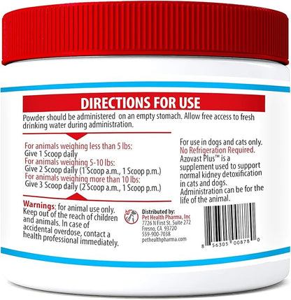 Azovast Plus Kidney Health Supplement for Dogs &amp; Cats, Oral Powder (12 Oz) - (240 Doses/ 2 Jar) NO Refrigeration Required - Help Support Kidney Function &amp; Manage Renal Toxins(U.S.A)(12 Oz (2 Pack))