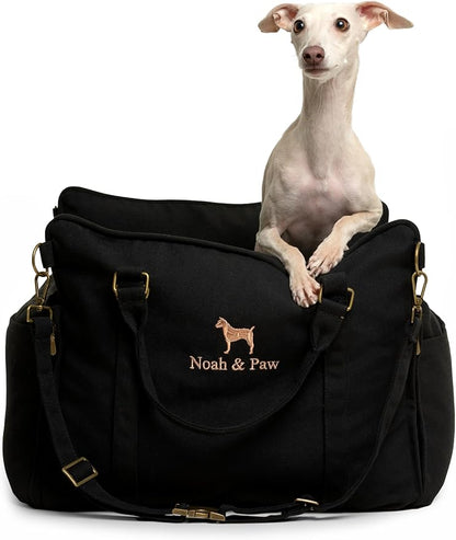 Noah &amp; Paw Dog Car Seat Carrier, Small Dog Car Seat for Small Medium Pets with Harness Clip, 4X Safety Feature, Booster Travel Bed, Waterproof Washable, Orthopedic Foam Filling, Canvas Collection