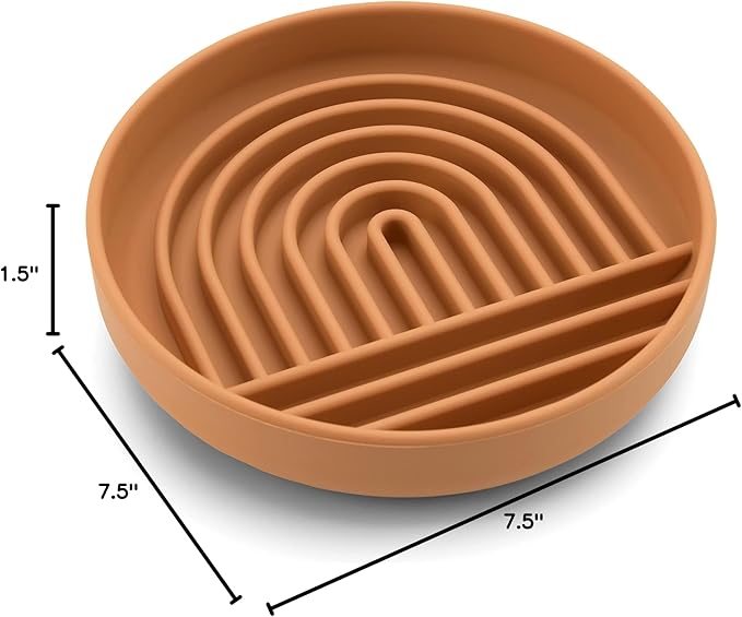 The Slowdown Bowl Silicone Slow Feeder for Dogs &amp; Puppies, Slow Eating Modern Lick Mat Design, Reduces Gulping, Fits 2 Cups 7.5” Across x 1.5” Tall, Mealtime Challenge, Medium-Terracotta