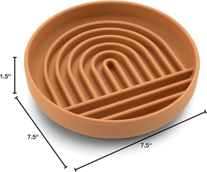 The Slowdown Bowl Silicone Slow Feeder for Dogs &amp; Puppies, Slow Eating Modern Lick Mat Design, Reduces Gulping, Fits 2 Cups 7.5” Across x 1.5” Tall, Mealtime Challenge, Medium-Terracotta
