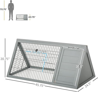 PawHut 46" x 24" Wooden A-Frame Outdoor Rabbit Hutch, Small Animal Cage, Bunny Hutch with Outside Run &amp; Ventilating Wire, Gray