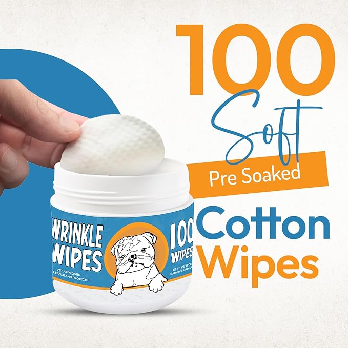 Bulldog Wrinkle Wipes for Dogs – Deodorizing &amp; Soothing with Honeysuckle Extract – Non-Irritating, Cleans Wrinkles, Folds, Paws &amp; Tail Pockets – for Bulldogs, Pugs &amp; Frenchies (100 Count)