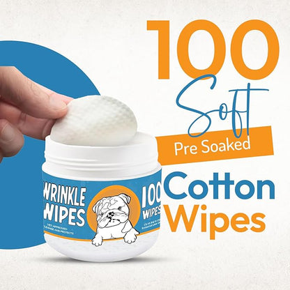 Bulldog Wrinkle Wipes for Dogs – Deodorizing &amp; Soothing with Honeysuckle Extract – Non-Irritating, Cleans Wrinkles, Folds, Paws &amp; Tail Pockets – for Bulldogs, Pugs &amp; Frenchies (100 Count)