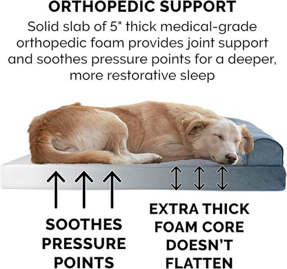 Furhaven Orthopedic Dog Bed for Large Dogs w/ Removable Bolsters &amp; Washable Cover, For Dogs Up to 125 lbs - Sherpa &amp; Chenille Sofa - Orion Blue, Jumbo Plus/XXL