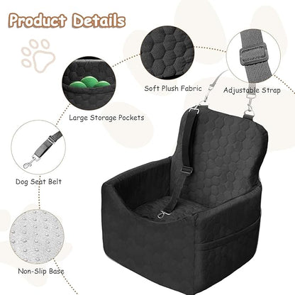 Dog Car Seat for Small/Medium Dogs - Dog Booster Seat with Safety Straps &amp; Non-Slip Base, Travel Pet Car Seat with Storage Pockets, Washable &amp; Removable, Suitable for Dogs Under 35 lbs (Black)