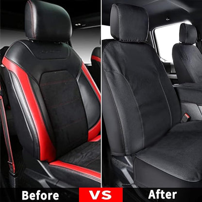 Coverado Front Seat Covers, Waterproof Canvas Seat Protector for Car Seat Cushions for Kids &amp; Dogs, Compatible with 2015-2025 Ford F150 &amp; 2017-2025 Ford F250 F350 F450(Black, 2PCS)