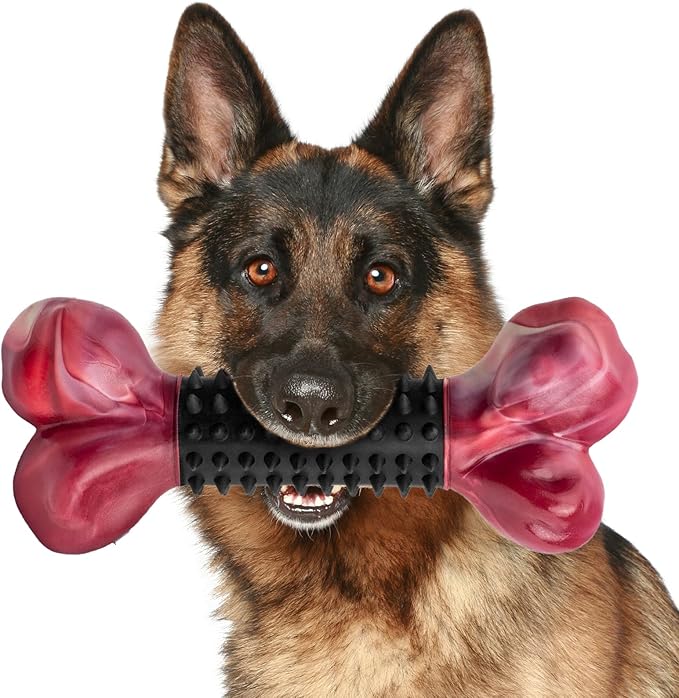 Apasiri Tough Dog Toys for Aggressive Chewers Large Breed, Dog Chew Bone with Bacon Flavor, Nylon &amp; Rubber Chew Toy for Medium Large Dogs