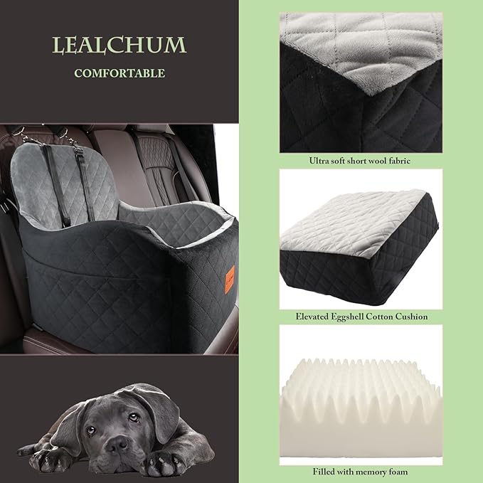 Dog Booster Car Seat for Small/Medium Dogs,6in Elevated Cushion,Fully Detachable and Washable,2 Storage Pockets &amp; 3 Straps,Fits in Front/Back Seat,Easy to Install (Green,Medium)