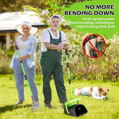 MXF Pooper Scooper Swivel Bin &amp; Rake Kit with 20 Waste Bags, 36.6" Long Handle Adjustable Portable Non-Breakable Dog Pooper Scooper for Large Medium Small Dogs, Poop Scooper for Lawn Yard Dog Kennel